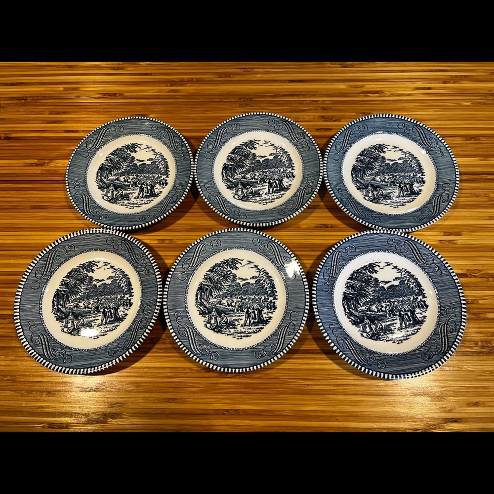 Bread & Butter plates Currier & Ives. Blue set of 6